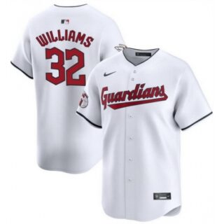 Men's Cleveland Guardians #32 Gavin Williams White Cool Base Stitched Baseball Jersey