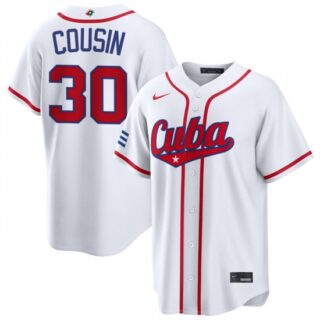 Men's Cuba Baseball #30 Josimar Cousin White 2026 World Baseball Classic Home Stadium Stitched Jersey