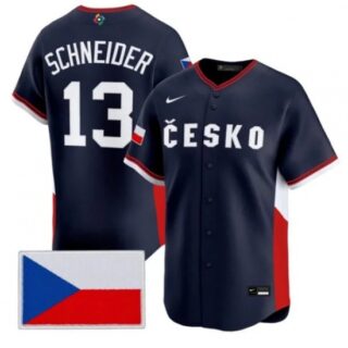Men's Czech Republic Baseball #13 Martin Schneider Navy 2026 World Baseball Classic Jersey