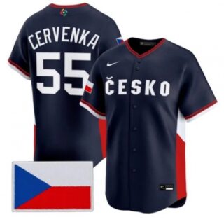 Men's Czech Republic Baseball #55 Martin Cervenka Navy 2026 World Baseball Classic Jersey