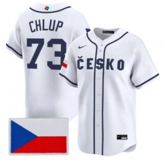 Men's Czech Republic Baseball #73 Marek Chlup White 2026 World Baseball Classic Jersey
