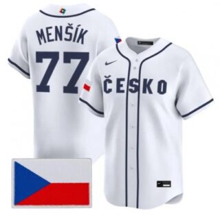 Men's Czech Republic Baseball #77 Vojtch Menk White 2026 World Baseball Classic Jersey