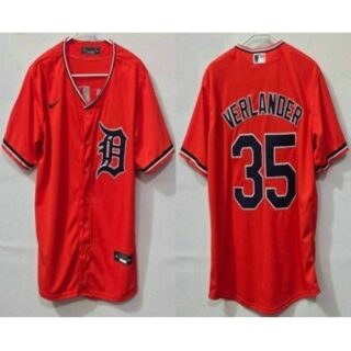 Men's Detroit Tigers #35 Justin Verlander Orange Cool Base Jersey