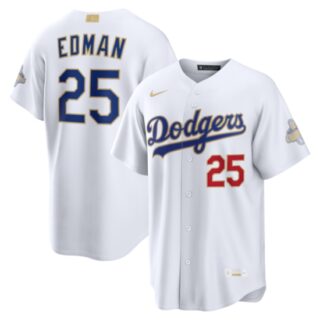 Men's Los Angeles Dodgers #25 Tommy Edman Nike White 2026 Gold Collection Stadium Jersey