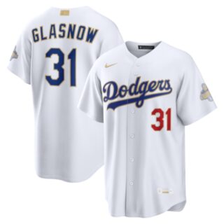 Men's Los Angeles Dodgers #31 Tyler Glasnow Nike White 2026 Gold Collection Stadium Jersey