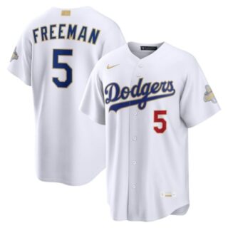 Men's Los Angeles Dodgers #5 Freddie Freeman Nike White 2026 Gold Collection Stadium Jersey