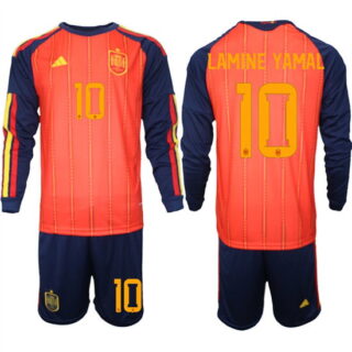 Men's Spain #10 LAMINE YAMAL National Team FIFA x World Cup 2026 Long Sleeve Home Red On Field Jerseys