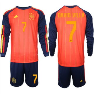 Men's Spain #7 DAVID VILLA National Team FIFA x World Cup 2026 Long Sleeve Home Red On Field Jerseys