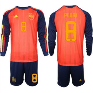 Men's Spain #8 PEDRD National Team FIFA x World Cup 2026 Long Sleeve Home Red On Field Jerseys