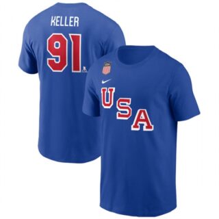 Men's US Hockey USA Hockey #91 Clayton Keller Royal 2026 Name & Number T-Shirt
