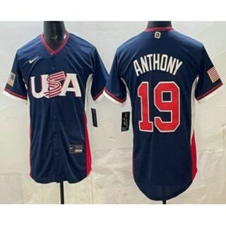 Men's USA Baseball #19 Roman Anthony Navy 2026 World Baseball Classic Cool Base Jersey