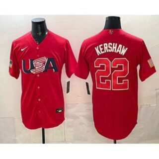 Men's USA Baseball #22 Clayton Kershaw Red 2026 World Baseball Classic Cool Base Jersey