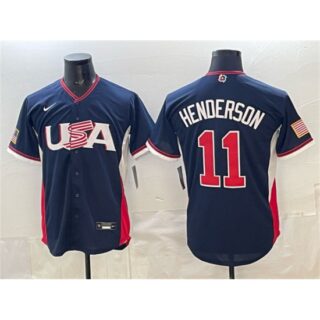 Men's USA Baseball #11 Gunnar Henderson Navy 2026 World Baseball Classic Road Stadium Stitched Jersey