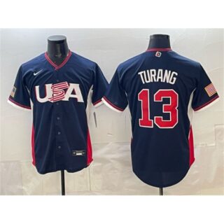 Men's USA Baseball #13 Brice Turang Navy 2026 World Baseball Classic Road Stadium Stitched Jersey