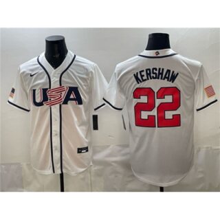 Men's USA Baseball #22 Clayton Kershaw White 2026 World Baseball Classic Home Stadium Stitched Jersey