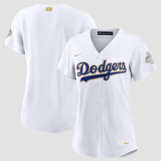 Women's Los Angeles Dodgers Blank White 2026 Gold Collection Stadium Stitched Baseball Jersey(Run Small)