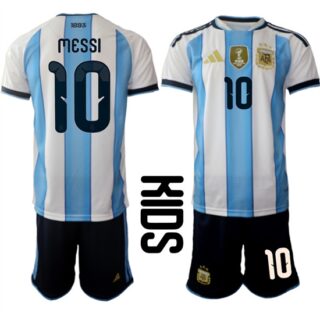 Youth Argentina #10 Lionel Messi National Team FIFA x World Cup 2026 Home White On Field Kids Jersey