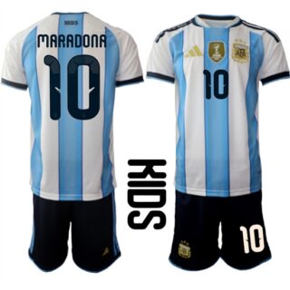Youth Argentina #10 MARADONA National Team FIFA x World Cup 2026 Home White On Field Kids Jersey