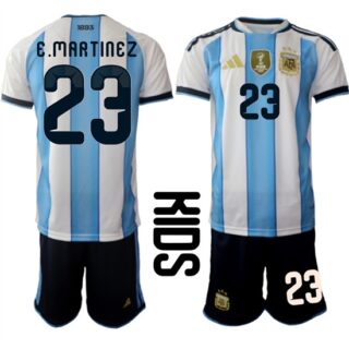 Youth Argentina #23 E.MARTINEZ National Team FIFA x World Cup 2026 Home White On Field Kids Jersey