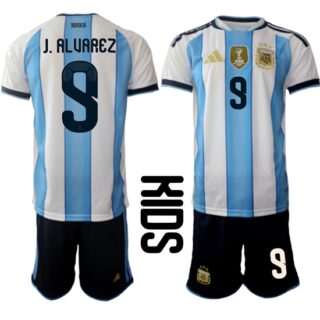 Youth Argentina #9 J.ALUAREZ National Team FIFA x World Cup 2026 Home White On Field Kids Jersey