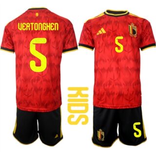 Youth Belgium #5 UEATONGHEN National Team FIFA x World Cup 2026 Home Red On Field Kids Jersey