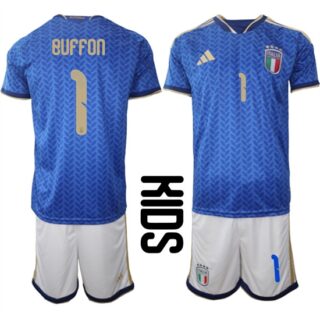 Youth Italy #1 BUFFON National Team FIFA x World Cup 2026 Home Blue On Field Kids Jerseys