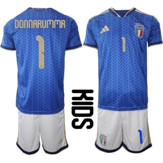 Youth Italy #1 DONNARUMMA National Team FIFA x World Cup 2026 Home Blue On Field Kids Jerseys
