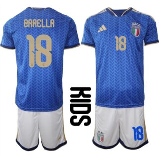 Youth Italy #18 BARELLA National Team FIFA x World Cup 2026 Home Blue On Field Kids Jerseys