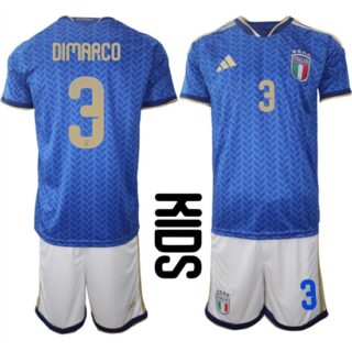 Youth Italy #3 DIMARCO National Team FIFA x World Cup 2026 Home Blue On Field Kids Jerseys