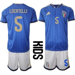 Youth Italy #5 LOCATELLI National Team FIFA x World Cup 2026 Home Blue On Field Kids Jerseys