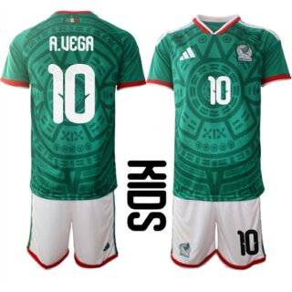 Youth Mexico #10 A.UEGA National Team FIFA x World Cup 2026 Home Green On Field Kids Jersey