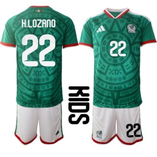 Youth Mexico #22 H.LOZANO National Team FIFA x World Cup 2026 Home Green On Field Kids Jersey