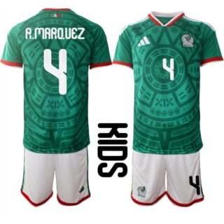 Youth Mexico #4 R.MARQUEZ National Team FIFA x World Cup 2026 Home Green On Field Kids Jersey
