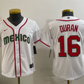 Youth Mexico Baseball #16 Jarren Duran White 2026 World Baseball Classic Home Stadium Stitched Baseball Jersey
