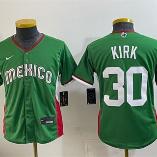 Youth Mexico Baseball #30 Alejandro Kirk Green 2026 World Baseball Classic Stadium Stitched Baseball Jersey
