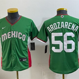 Youth Mexico Baseball #56 Randy Arozarena Green 2026 World Baseball Classic Stadium Stitched Baseball Jersey