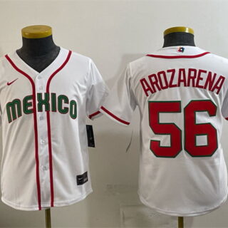 Youth Mexico Baseball #56 Randy Arozarena White 2026 World Baseball Classic Home Stadium Stitched Baseball Jersey