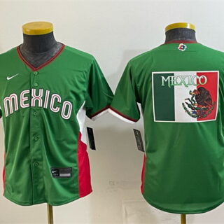 Youth Mexico Baseball Green 2026 World Baseball Classic Big Logo Stadium Stitched Baseball Jerseys