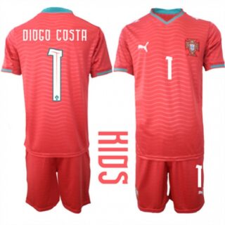 Youth Portugal #1 DIOGO COSTA National Team FIFA x World Cup 2026 Home Red On Eusebio special edition Kids Jersey
