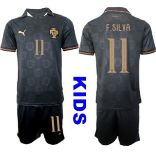 Youth Portugal #11 F.SILVA National Team FIFA x World Cup 2026 Away Gray On Eusebio special edition Kids Jersey