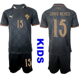 Youth Portugal #15 JOAO NEVES National Team FIFA x World Cup 2026 Away Gray On Eusebio special edition Kids Jersey