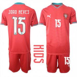 Youth Portugal #15 JOAO NEVES National Team FIFA x World Cup 2026 Home Red On Eusebio special edition Kids Jersey