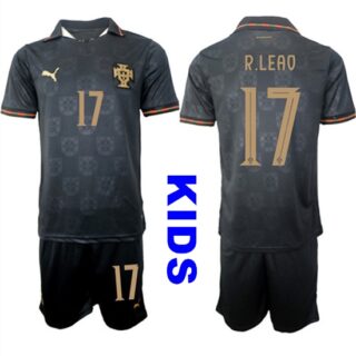 Youth Portugal #17 R.LEAO National Team FIFA x World Cup 2026 Away Gray On Eusebio special edition Kids Jersey