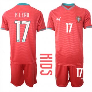 Youth Portugal #17 R.LEAO National Team FIFA x World Cup 2026 Home Red On Eusebio special edition Kids Jersey