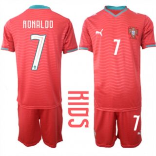 Youth Portugal #7 RONALDO National Team FIFA x World Cup 2026 Home Red On Eusebio special edition Kids Jersey