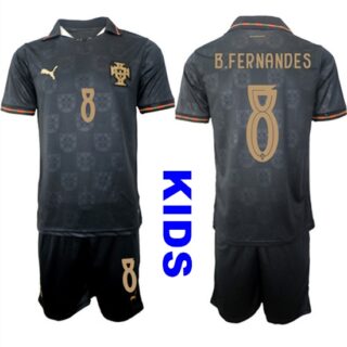 Youth Portugal #8 B.FERNANDES National Team FIFA x World Cup 2026 Away Gray On Eusebio special edition Kids Jersey