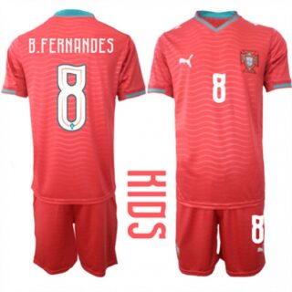 Youth Portugal #8 B.FERNANDES National Team FIFA x World Cup 2026 Home Red On Eusebio special edition Kids Jersey