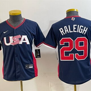 Youth USA Baseball #29 Cal Raleigh Navy 2026 World Baseball Classic Stadium Stitched Baseball Jersey