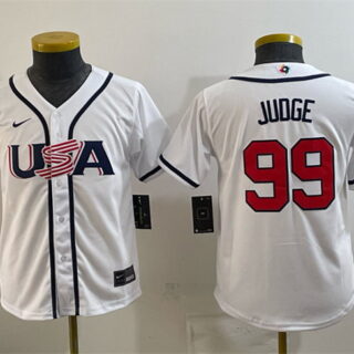 Youth USA Baseball #99 Aaron Judge White 2026 World Baseball Classic Home Stadium Stitched Baseball Jersey