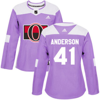 Women's Ottawa Senators #41 Craig Anderson Purple Authentic Fights Cancer Stitched NHL Jersey